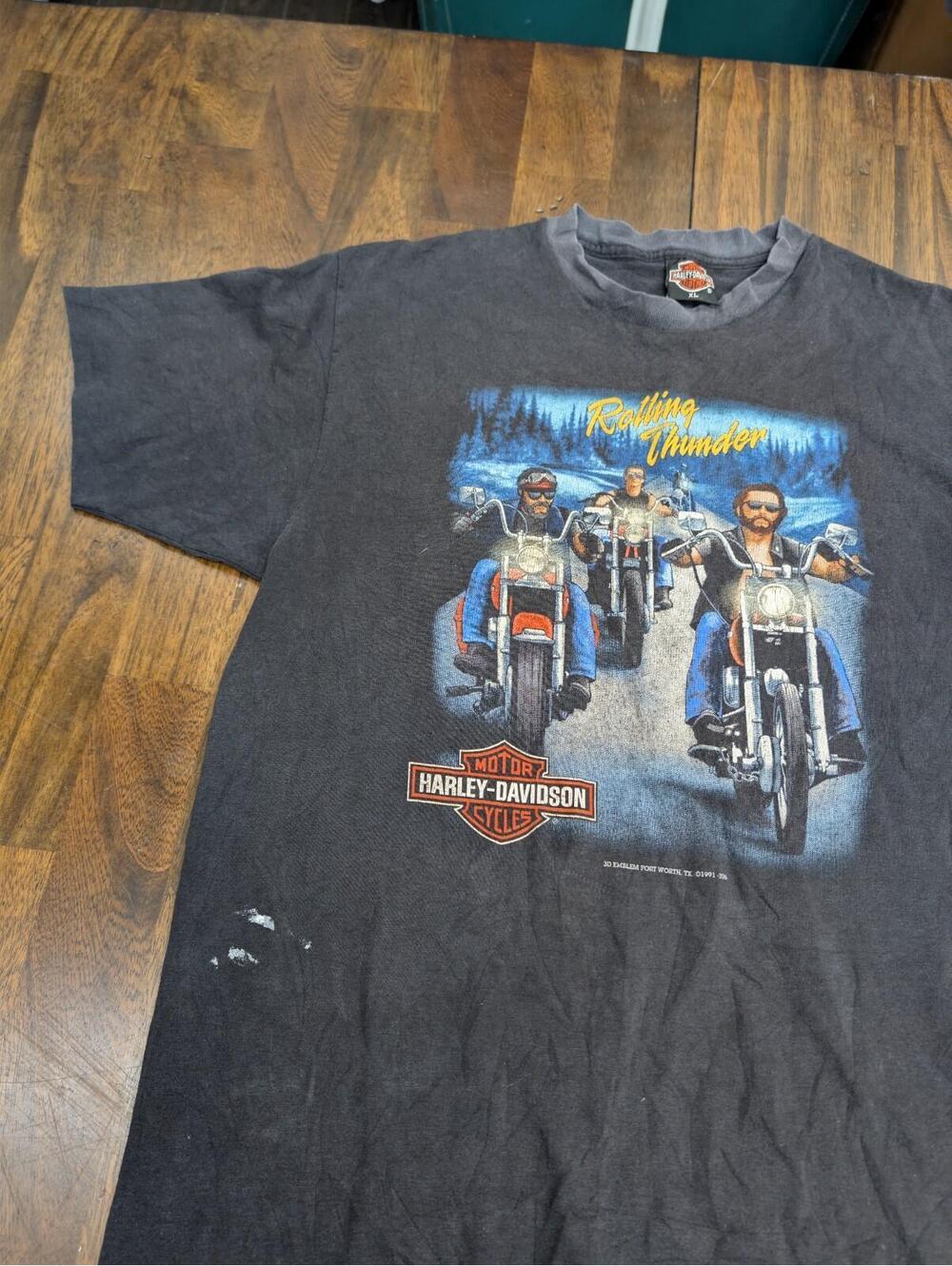 Vtg 1991 3D Emblem Harley Davidson Rolling Thunder T Shirt XL Hollywood CA Biker